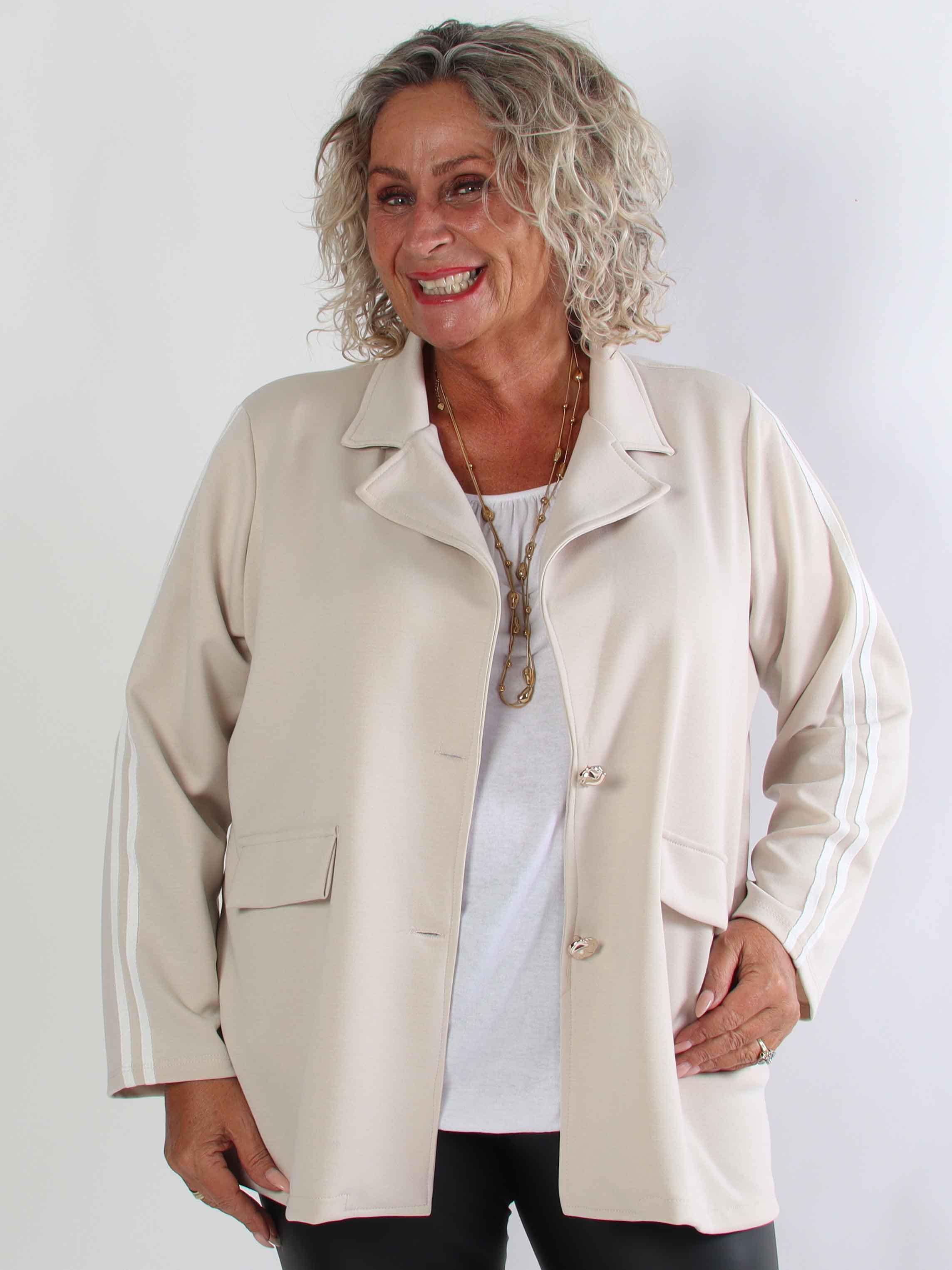 Ferrara - Plus size blazer i blød viskose med sporty hvide striber på ærmerne